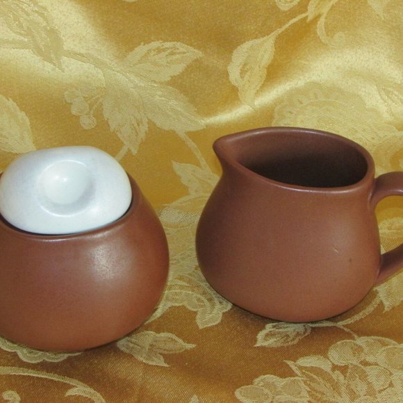 Sango Sienna Linen Creamer & Covered Sugar Bowl 4958 Brown Vintage - Picture 2 of 5